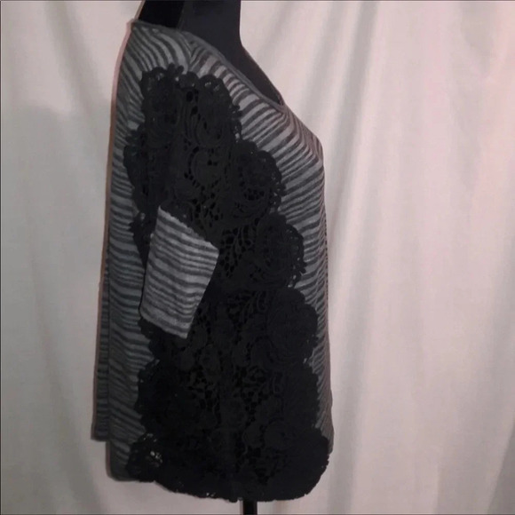 Free People Crochet Lace Tee Shirt FP Gray Blouse - Picture 2 of 4